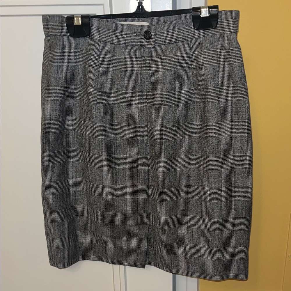 Vintage MaxMara Black and White Checkered Pencil Wool & Cashmere Skirt Sz 10